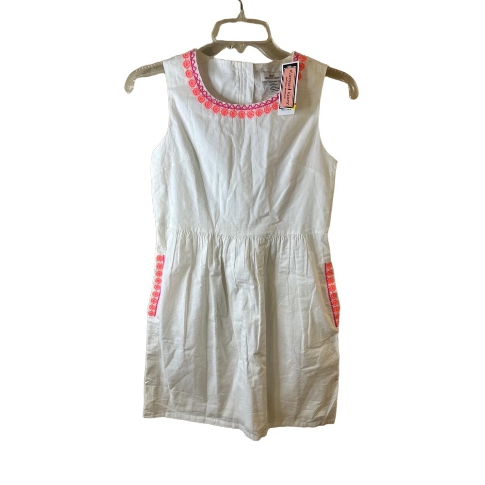 NWT Vineyard Vines White Pink Embroidered Sleeveless Girls Dress Size 12